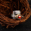 Feather Garnet Gemstone 925 Sterling Silver Adjustable Ring - Silver Equinox