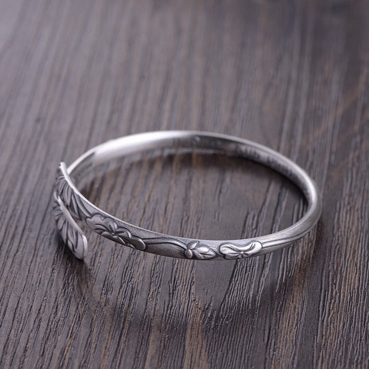 Lotus Mantra Silver Cuff Bracelet | Silver Bracelet | Silver Equinox