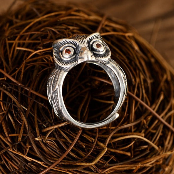 Owl 925 Sterling Silver Adjustable Ring - Silver Equinox