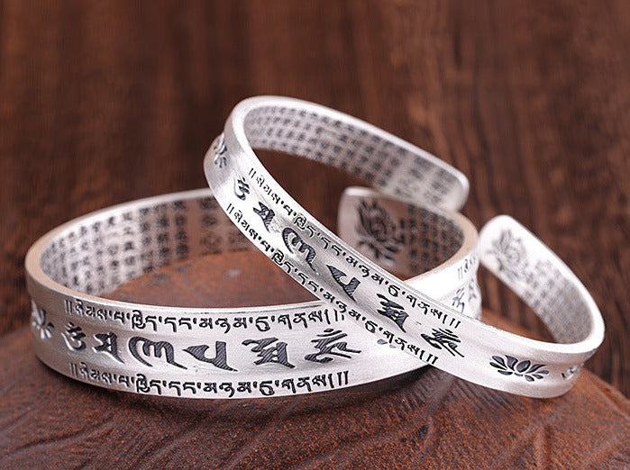 Buy NIM Brass silver platted tibetan buddhist style pair of bracelet with  Om maani mantra text written strechable and can be written on any hand at  Amazon.in