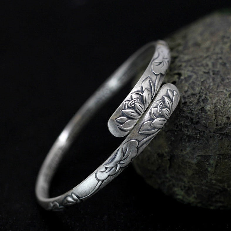 Lotus Mantra Silver Cuff Bracelet | Silver Bracelet | Silver Equinox