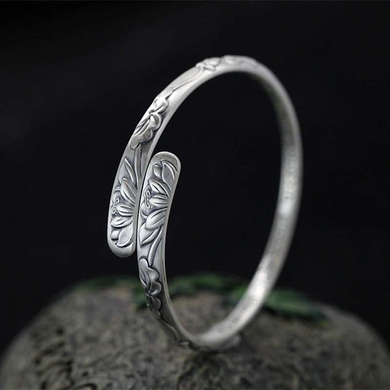 Lotus Mantra Silver Cuff Bracelet | Silver Bracelet | Silver Equinox