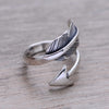 Minimalist Arrow Feather 925 Sterling Silver Adjustable Ring - Silver Equinox