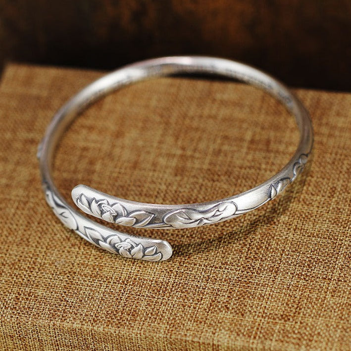 Lotus Mantra Silver Cuff Bracelet | Silver Bracelet | Silver Equinox