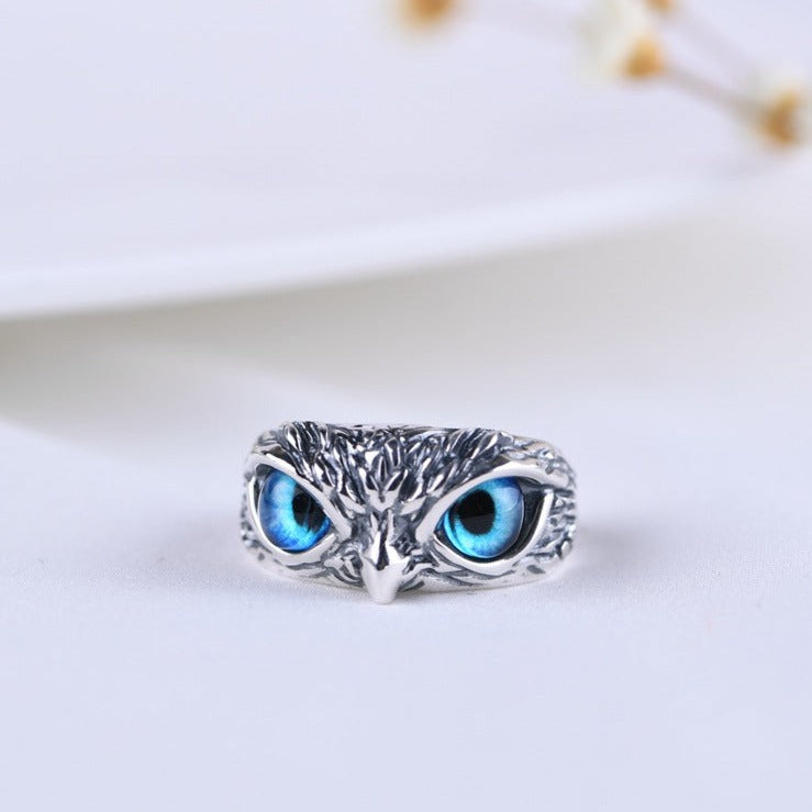 Owl Eyes 925 Sterling Silver Adjustable Ring - Silver Equinox