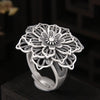 Lotus Flower 925 Sterling Silver Adjustable Ring - Silver Equinox