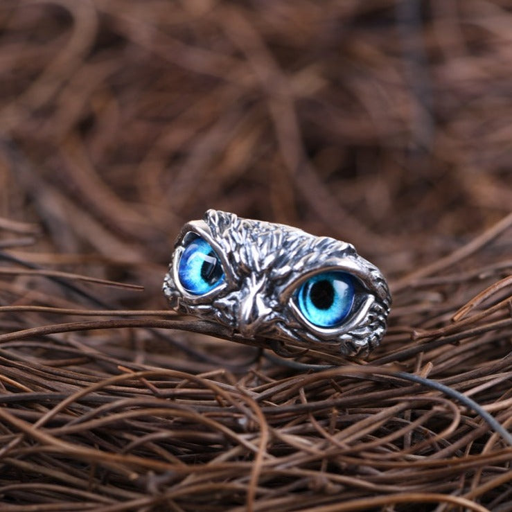 Owl Eyes 925 Sterling Silver Adjustable Ring - Silver Equinox