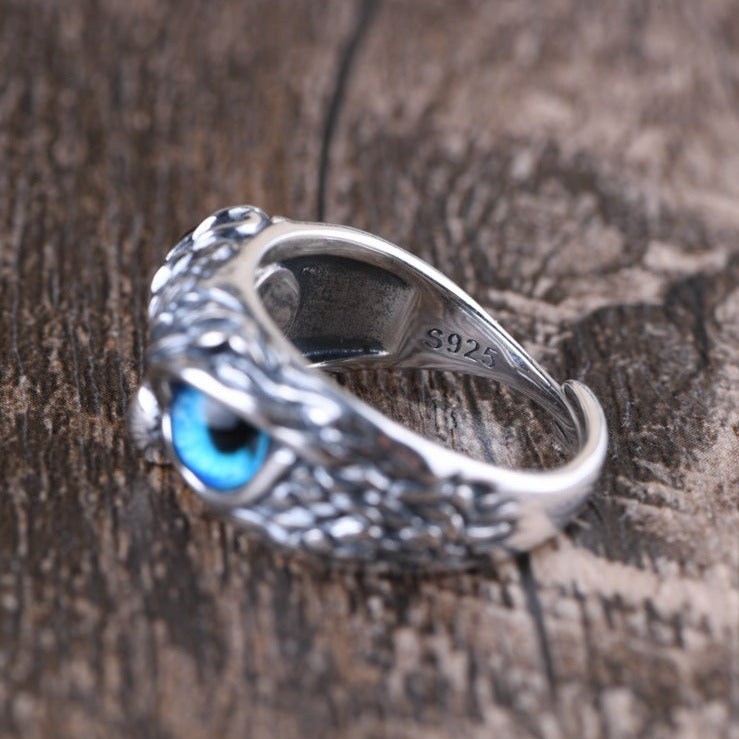 Owl Eyes 925 Sterling Silver Adjustable Ring - Silver Equinox